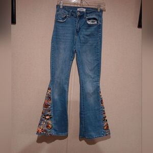 Telepatia Floral Embroidered Denim Flares Widg Leg Size 3/26